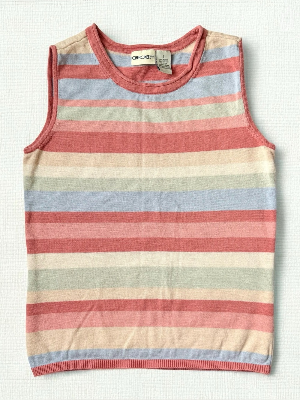 Vintage Cherokee Pastel Striped Knit Sweater Vest Small Sleeveless Top Y2K 90s⁠